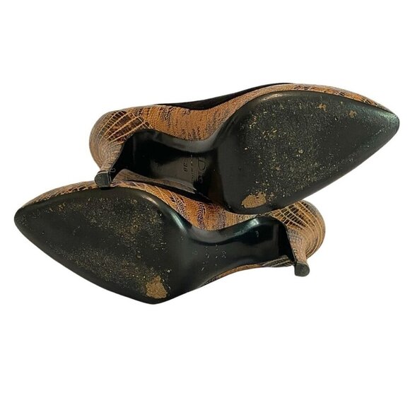 CHRISTIAN DIOR BROWN SNAKE EMBOSSED LEATHER BLACK SUEDE STILETTO HEEL PUMPS - 38 - Picture 5 of 9